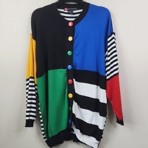 I.B. Diffusion Vintage 1992 Womens Colorblock Striped Cardigan Sweater 2X